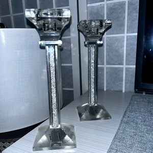 SILVER SPARKLE CANDLE HOLDERS